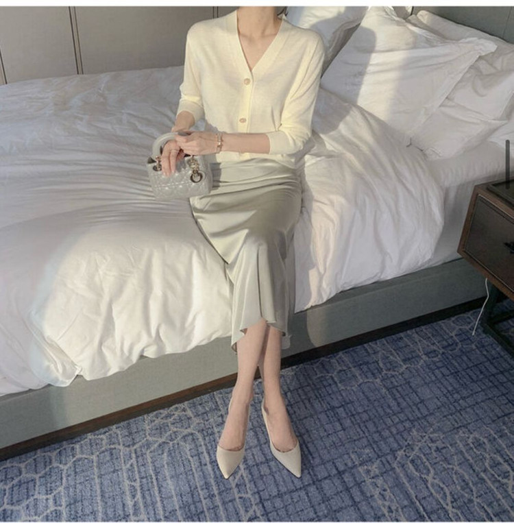 실크 새틴 샤틴 훌 스커트 롱스커트--9