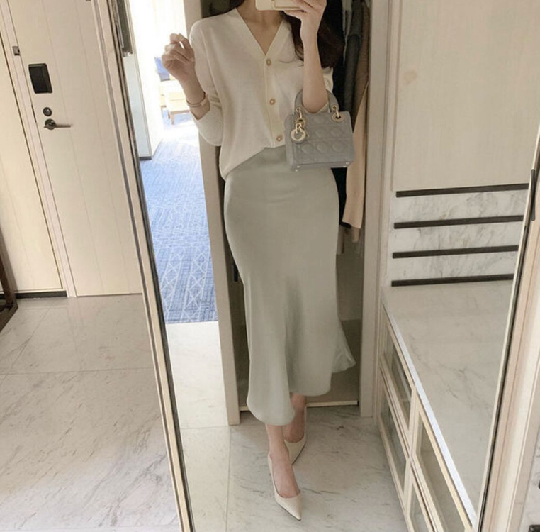 실크 새틴 샤틴 훌 스커트 롱스커트--8