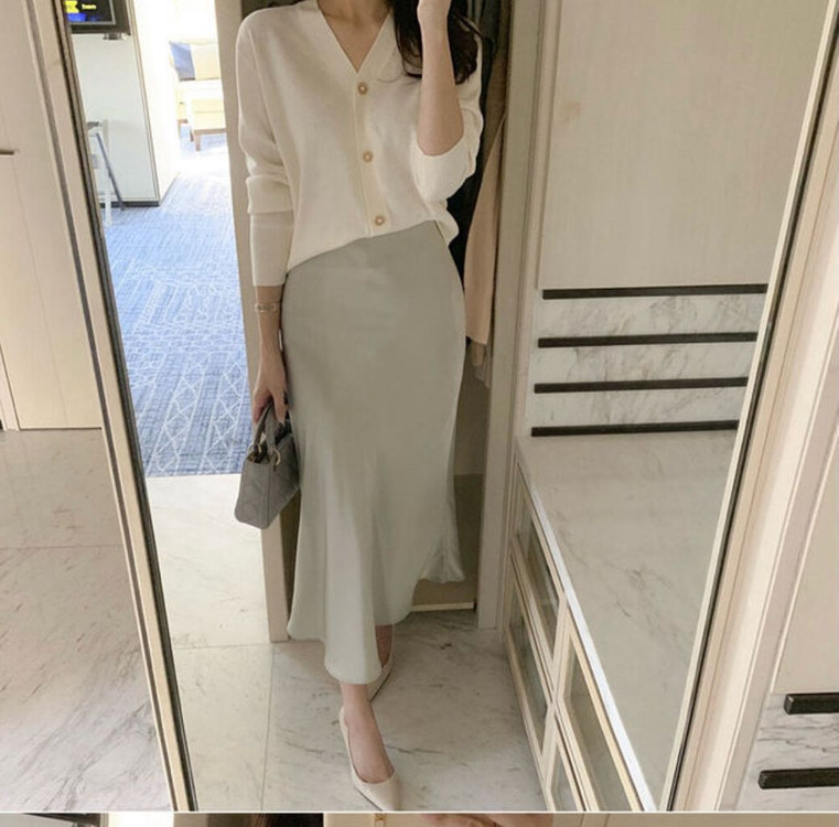 실크 새틴 샤틴 훌 스커트 롱스커트--6