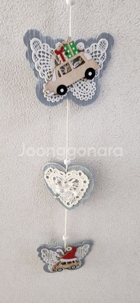 새상품)크리스마스 원목 벽걸이 자동차 조화 하트--3