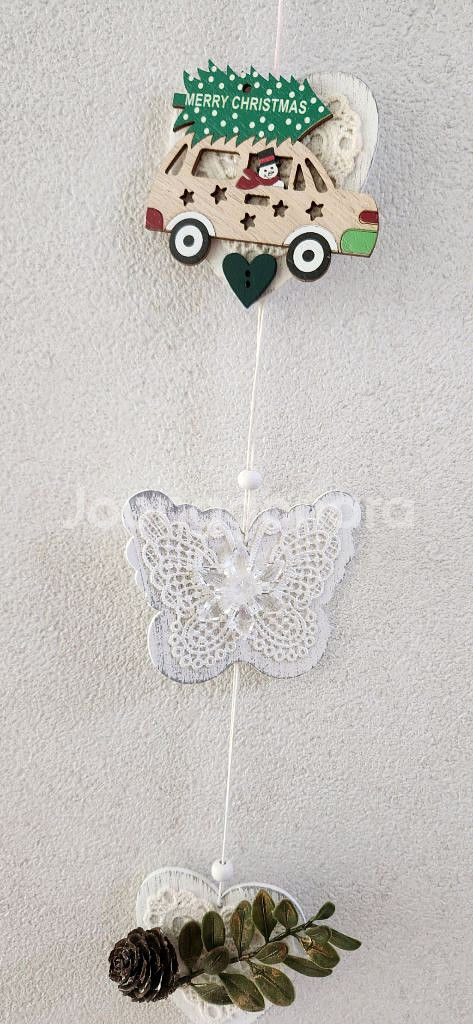 새상품)크리스마스 원목 벽걸이 자동차 조화 하트--2