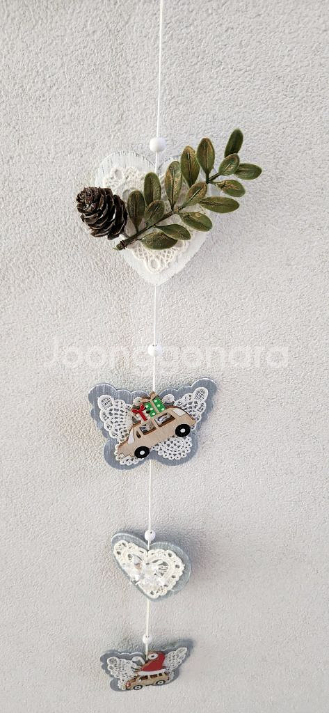 새상품)크리스마스 원목 벽걸이 자동차 조화 하트--4