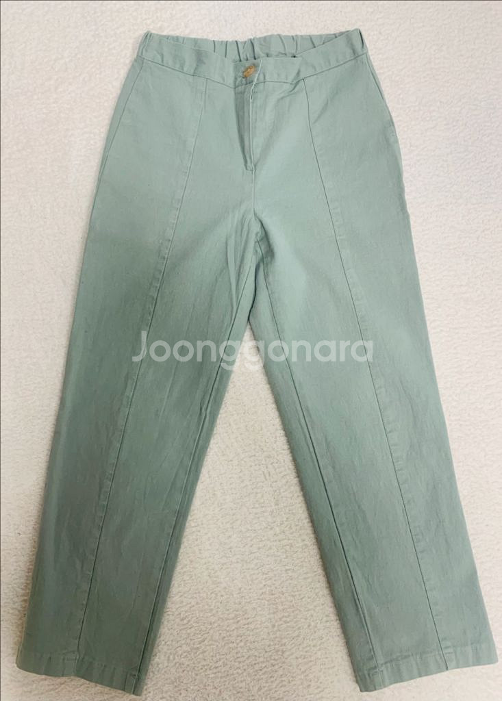 [미착용] 국산 고급 9부 면스판 일자 밴딩 팬츠 민트--0