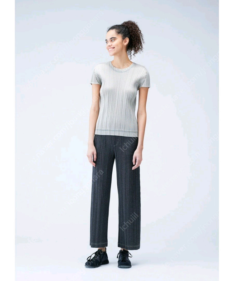 플리츠플리즈 코튼 데님 탑 화이트~--2