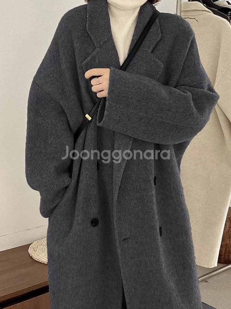 다크그레이 아이보리 롱 코트 양모 울70프로에 캐시미어--3
