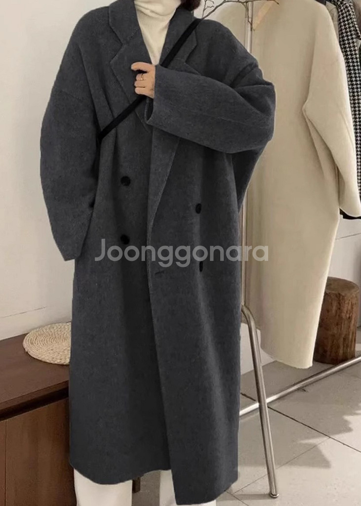 다크그레이 아이보리 롱 코트 양모 울70프로에 캐시미어--5