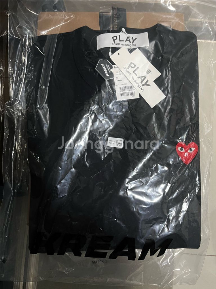 [새상품/XL] 꼼데가르송 레드 하트 반팔 티셔츠 블랙--0