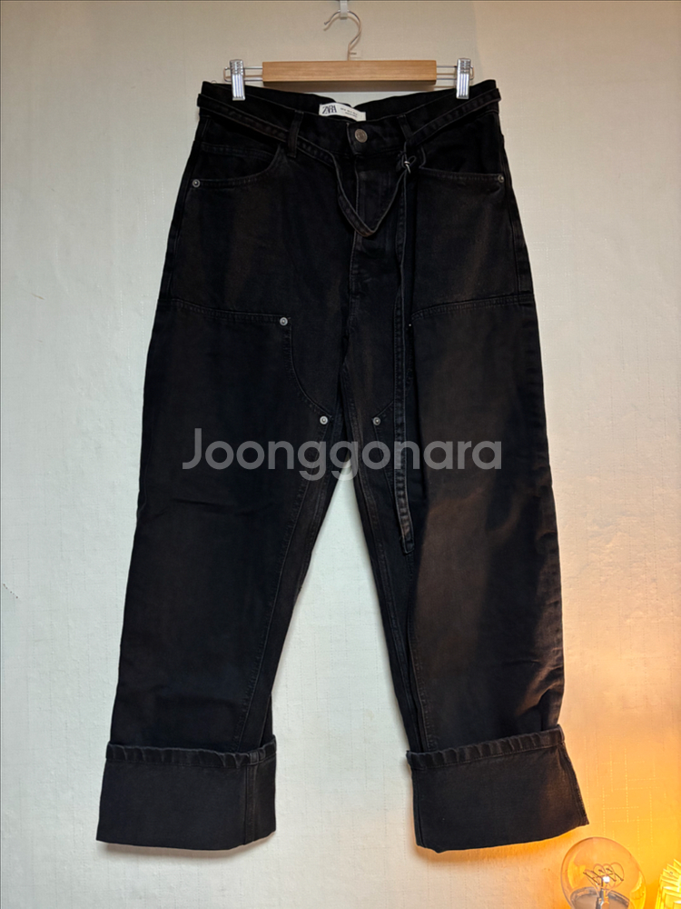 자라 블랙 와이드 데님 팬츠--1