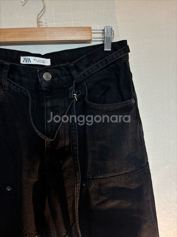 자라 블랙 와이드 데님 팬츠--3