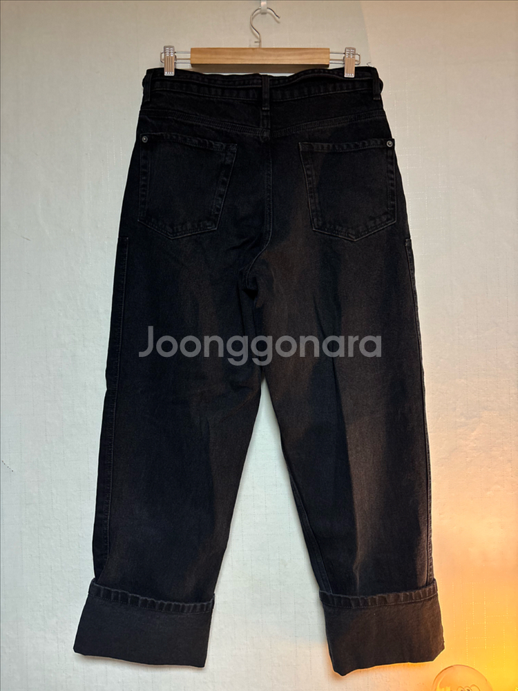 자라 블랙 와이드 데님 팬츠--5