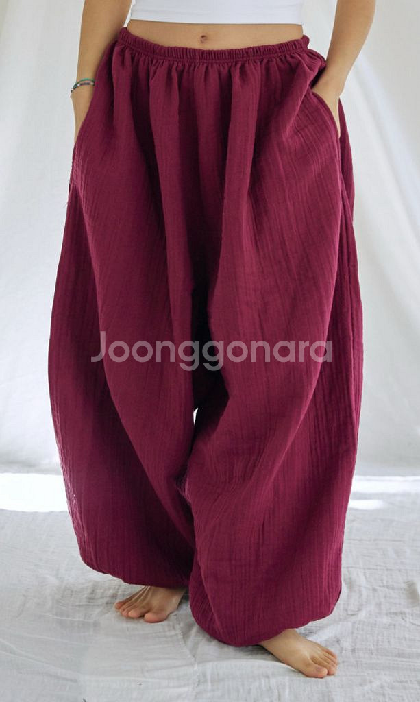 맑음복 바지 그린 레드--1