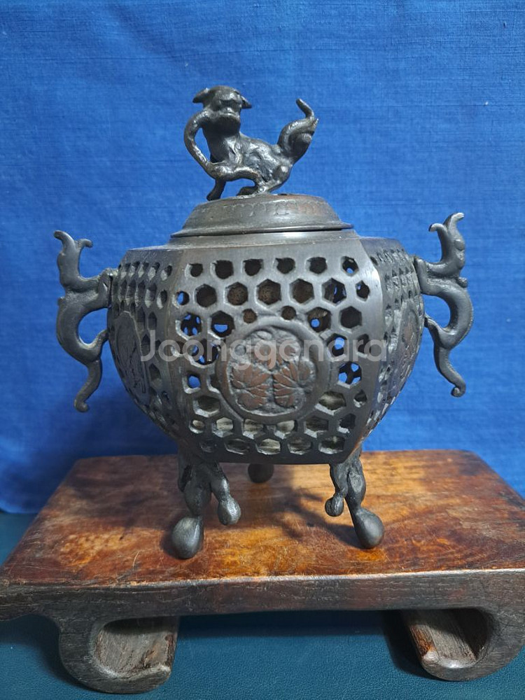 일본 동 브론즈 고급 투곽 향로--0