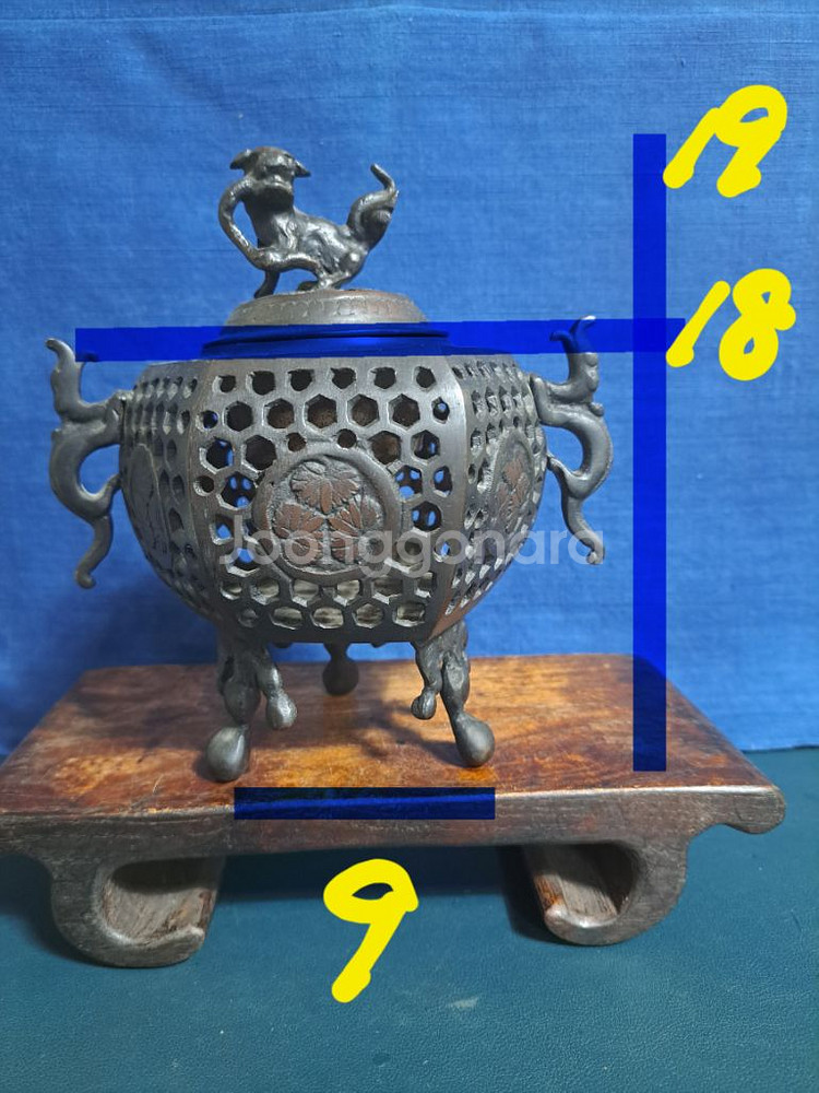 일본 동 브론즈 고급 투곽 향로--1