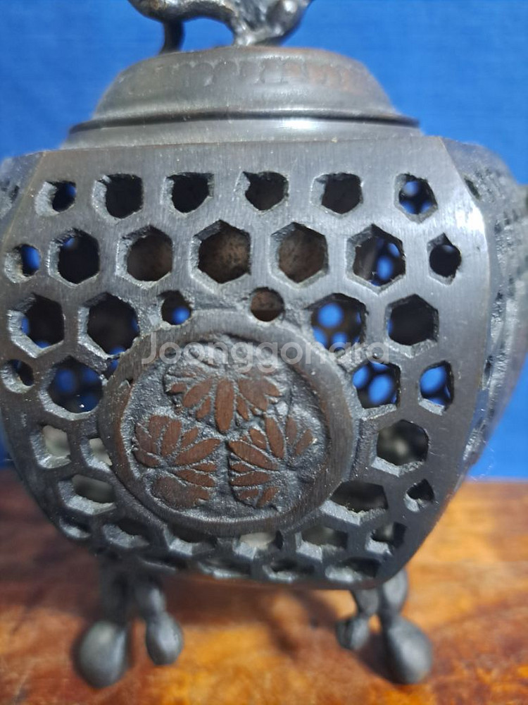 일본 동 브론즈 고급 투곽 향로--2