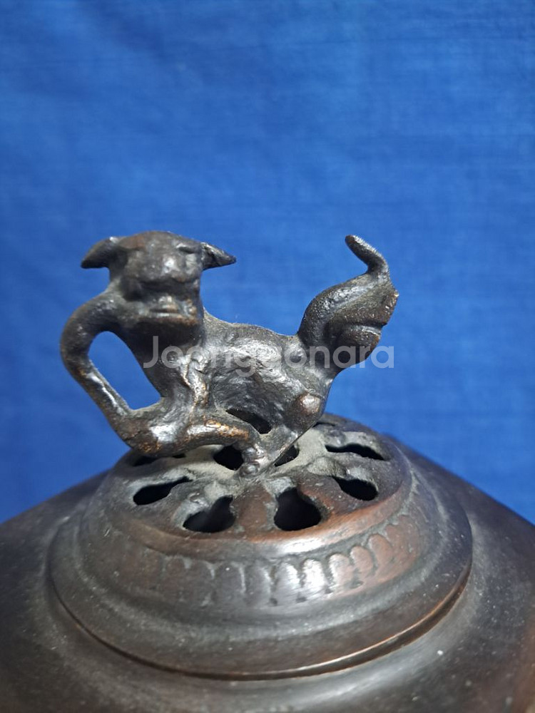 일본 동 브론즈 고급 투곽 향로--3