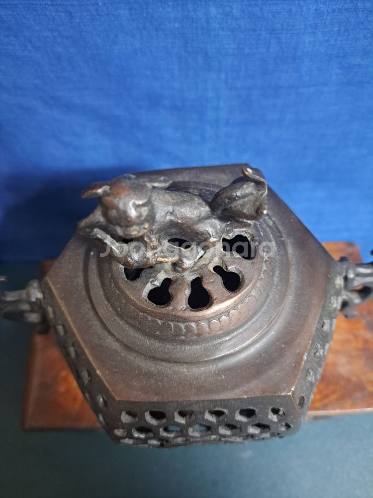 일본 동 브론즈 고급 투곽 향로--5