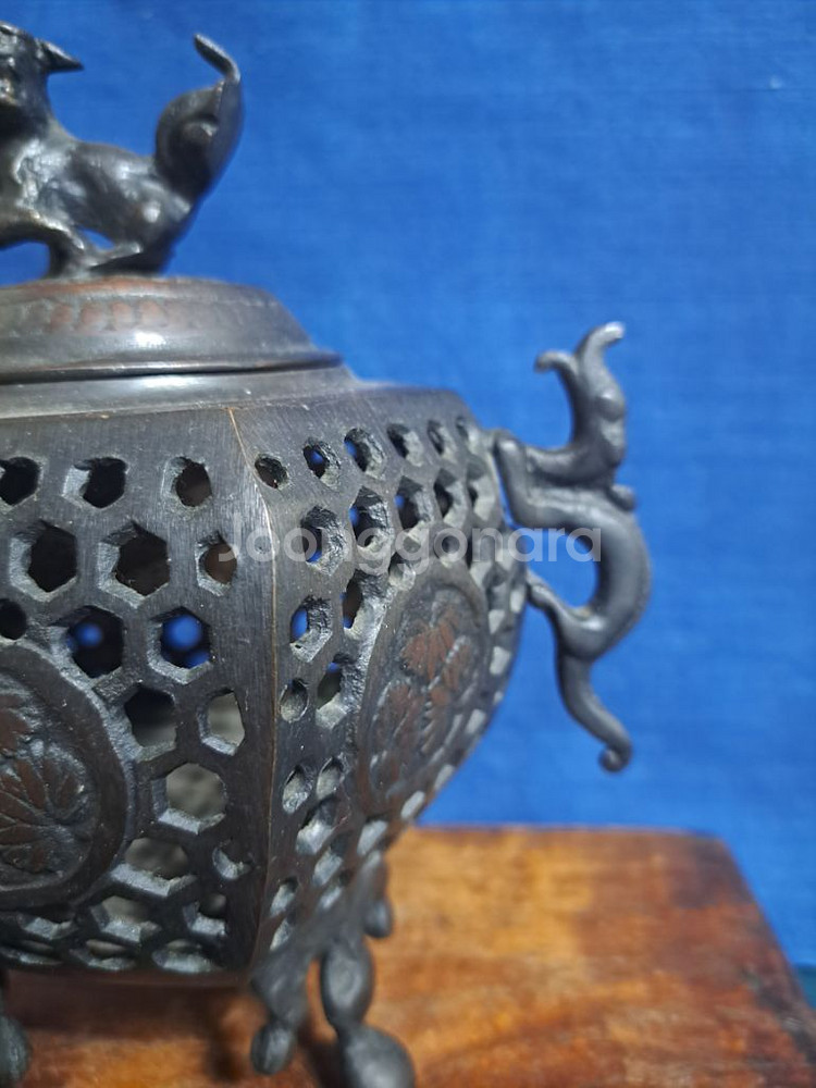 일본 동 브론즈 고급 투곽 향로--6