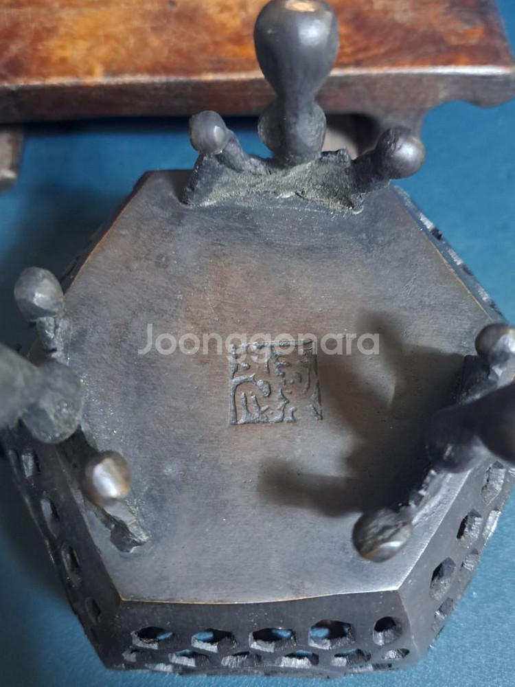 일본 동 브론즈 고급 투곽 향로--9