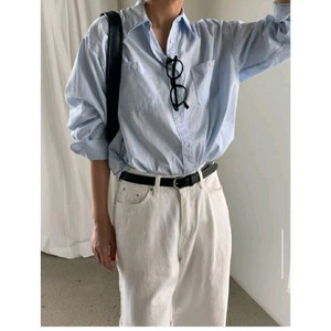 포멜로 코튼 포켓 워싱 셔츠 - 스카이블루