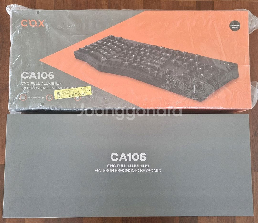 콕스 CA106 풀알루미늄 인체공학 앨리스 키보드 황축--1