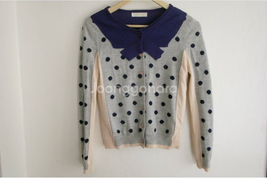 sjsj 도트 리본 가디건--0