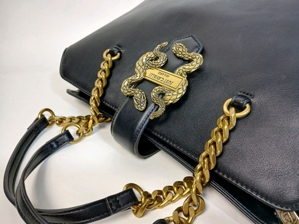 저스트까발리 아이코닉 스네이크 검정가죽 여성 토트백 이미지