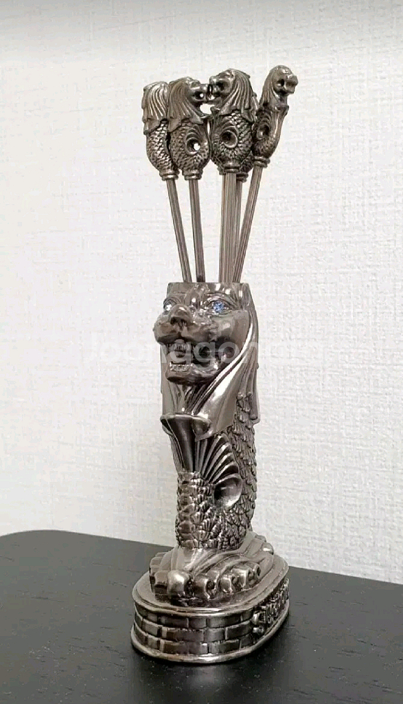 싱가포르 머라이언 조각상 포크 홀더 세트--0