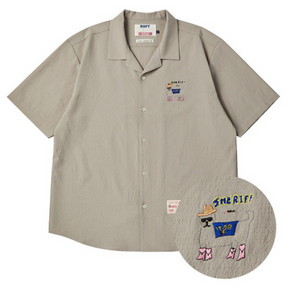 비욘드클로젯 아카이브 카툰 로고 오픈카라 반팔 셔츠