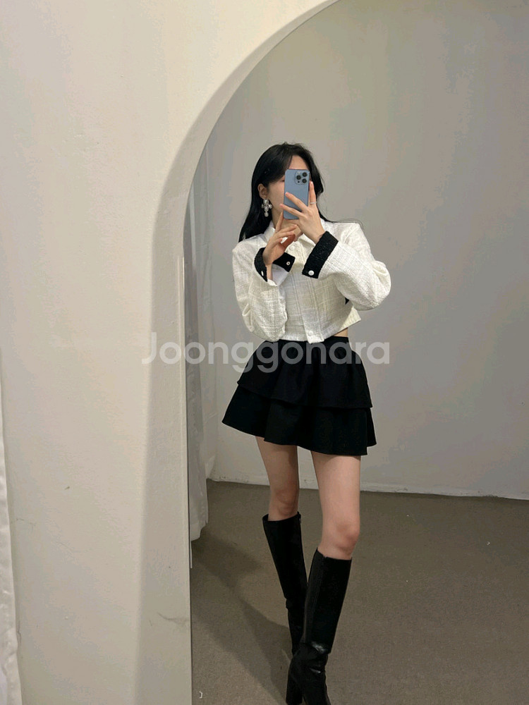 수입 샤샤 펄 트위드 jk 트위드 블루종 배색 자켓--3