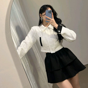 수입 샤샤 펄 트위드 jk 트위드 블루종 배색 자켓
