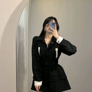 수입의류 샤샤 펄 트위드 jk 트위드 블루종 배색 자켓