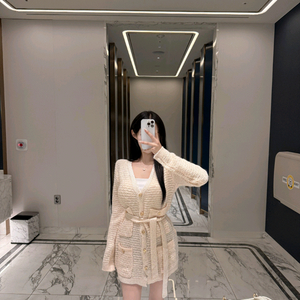 수입 펄 허리끈 벨트 니트 가디건 원피스