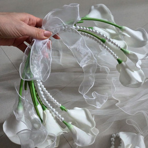 웨딩촬영 조화 카라 드롭 진주 부케 + 부토니에