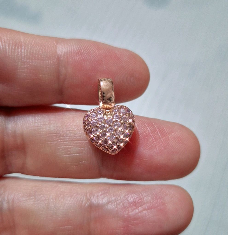 14k 로즈골드 핑크 하트 펜던트 귀걸이 세트 이미지