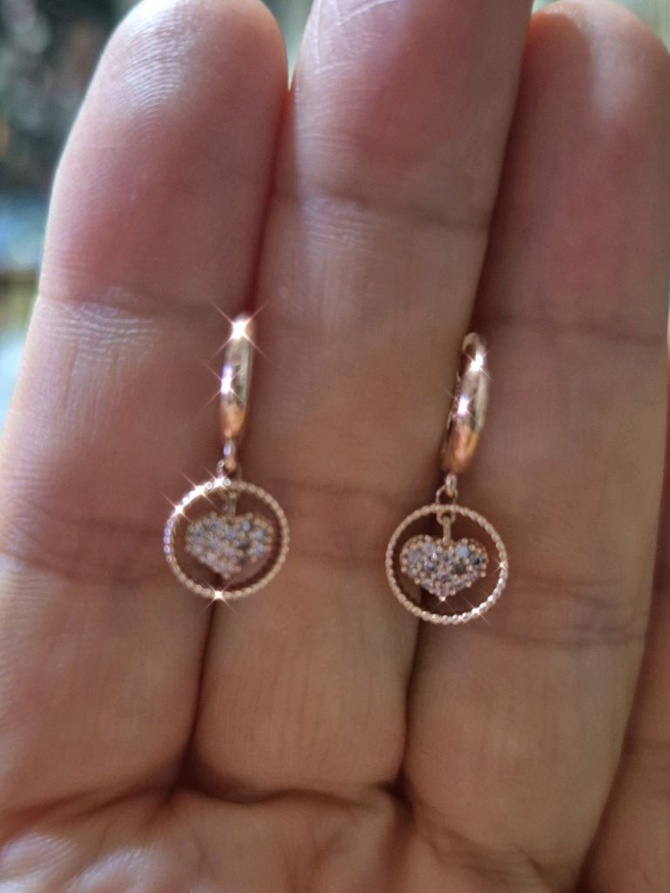 14k 로즈골드 핑크 하트 펜던트 귀걸이 세트 이미지