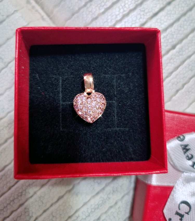 14k 로즈골드 핑크 하트 펜던트 귀걸이 세트 이미지