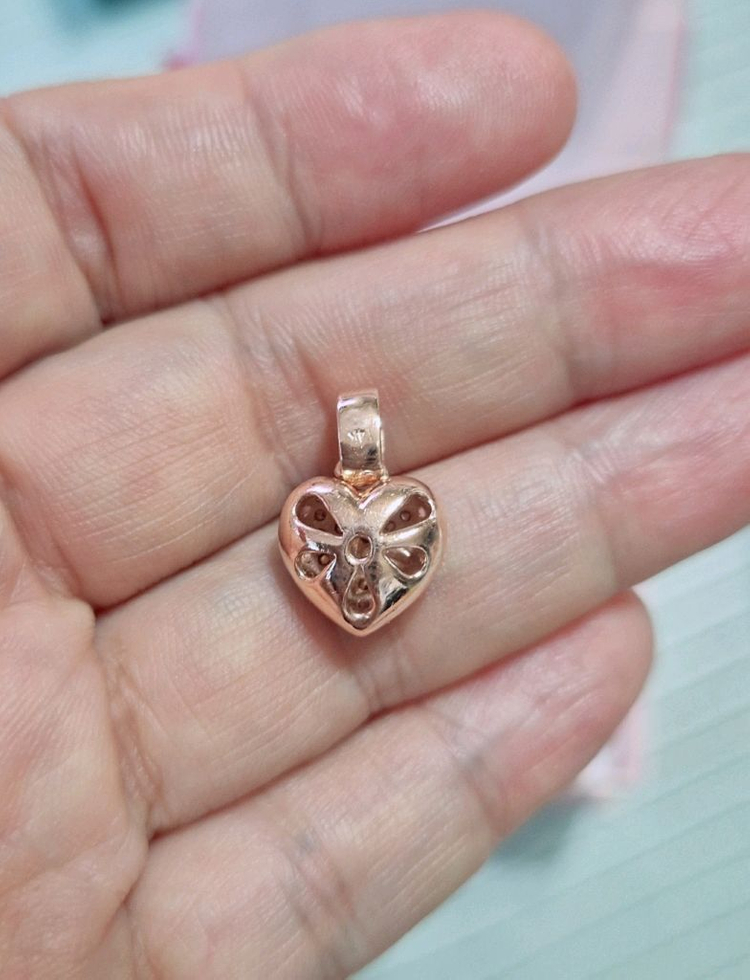 14k 로즈골드 핑크 하트 펜던트 귀걸이 세트 이미지