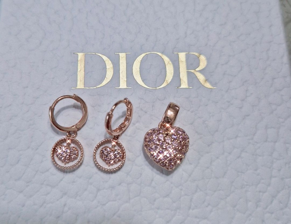 14k 로즈골드 핑크 하트 펜던트 귀걸이 세트 이미지