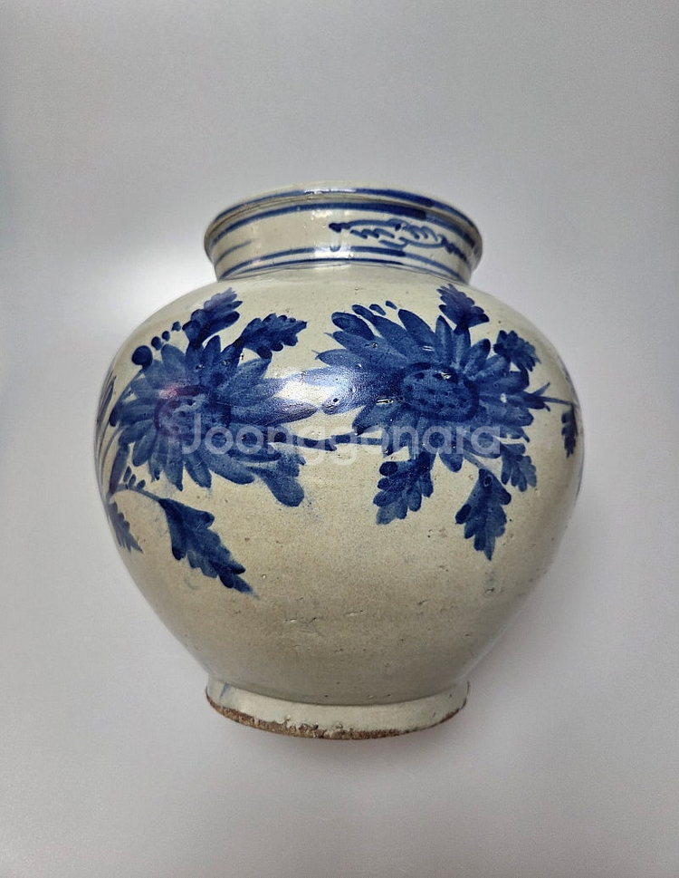 골동품 조선시대 분원 관요사기 청화백자 국화불수문호--0
