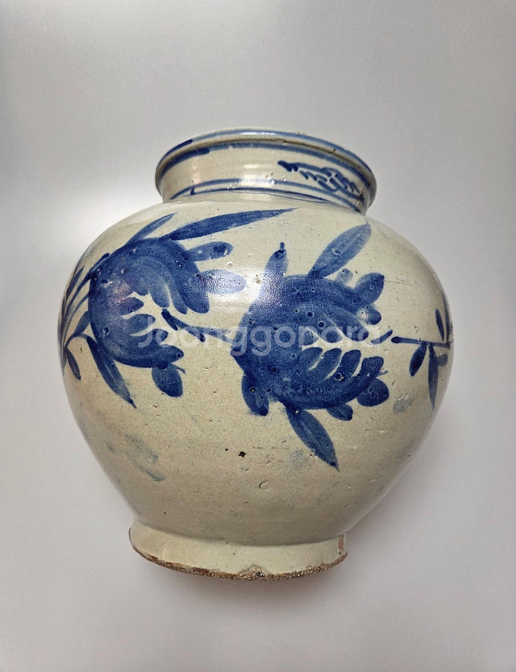 골동품 조선시대 분원 관요사기 청화백자 국화불수문호--1