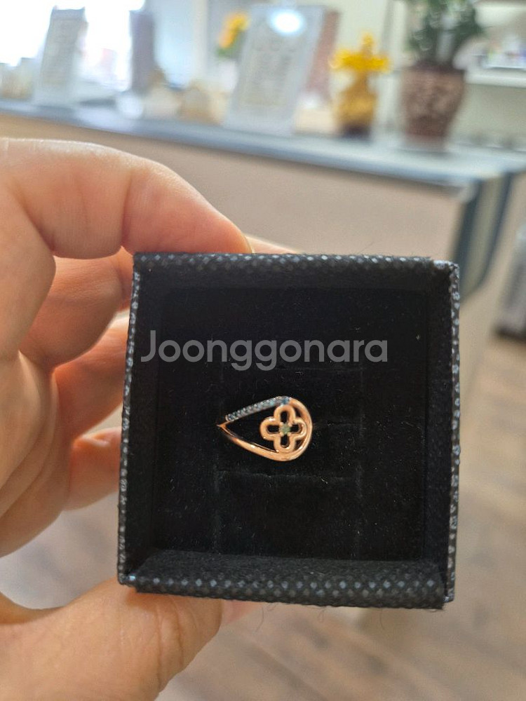 14k 로즈골드 블루 그린 다이아반지 클로버반지--5