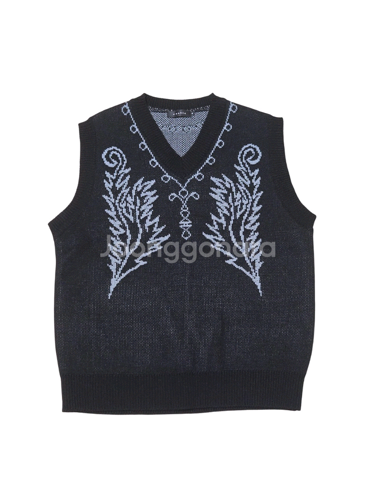 바스틱 웨스턴 패턴 니트 베스트--1