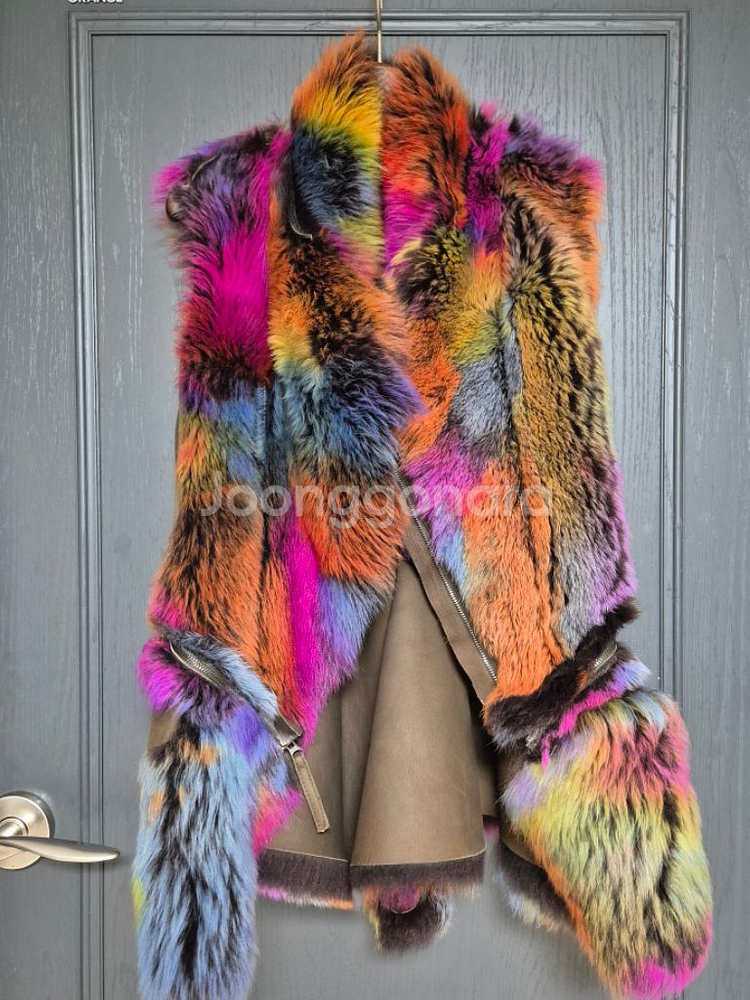 오브제 무지개빛 양털 천연 무스탕 S사이즈--2