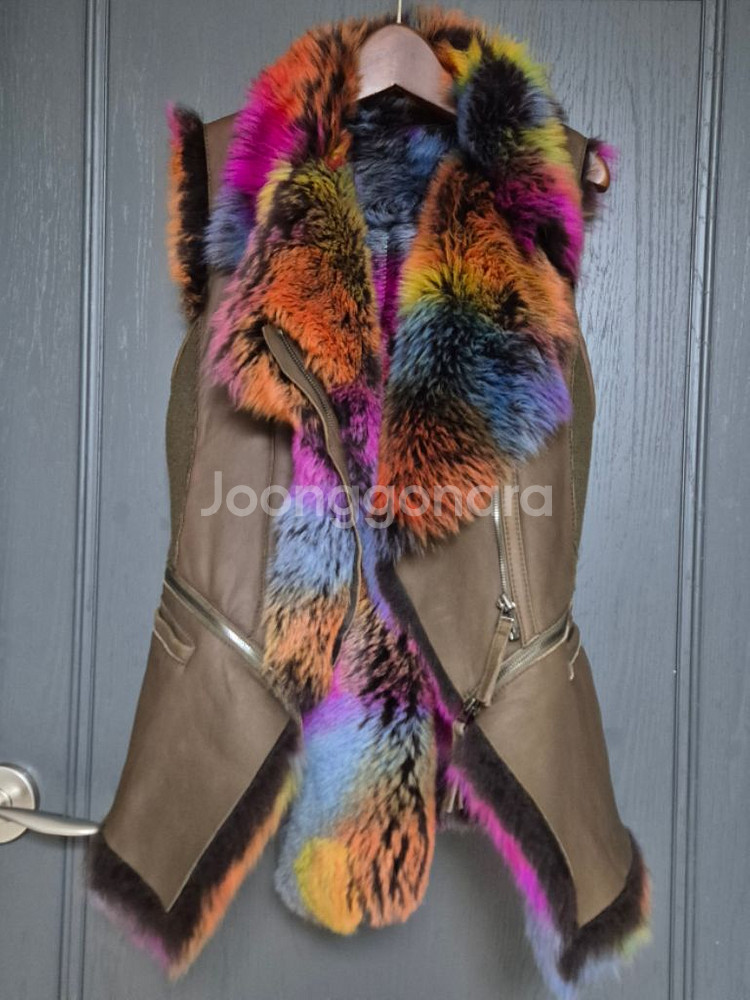 오브제 무지개빛 양털 천연 무스탕 S사이즈--0