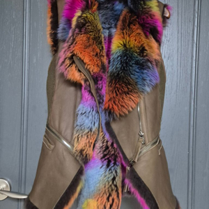 오브제 무지개빛 양털 천연 무스탕 S사이즈