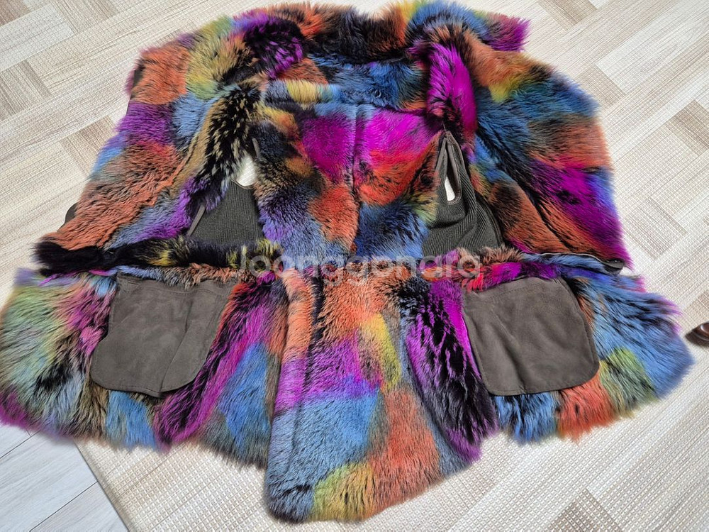 오브제 무지개빛 양털 천연 무스탕 S사이즈--4