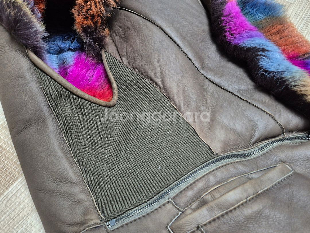 오브제 무지개빛 양털 천연 무스탕 S사이즈--5