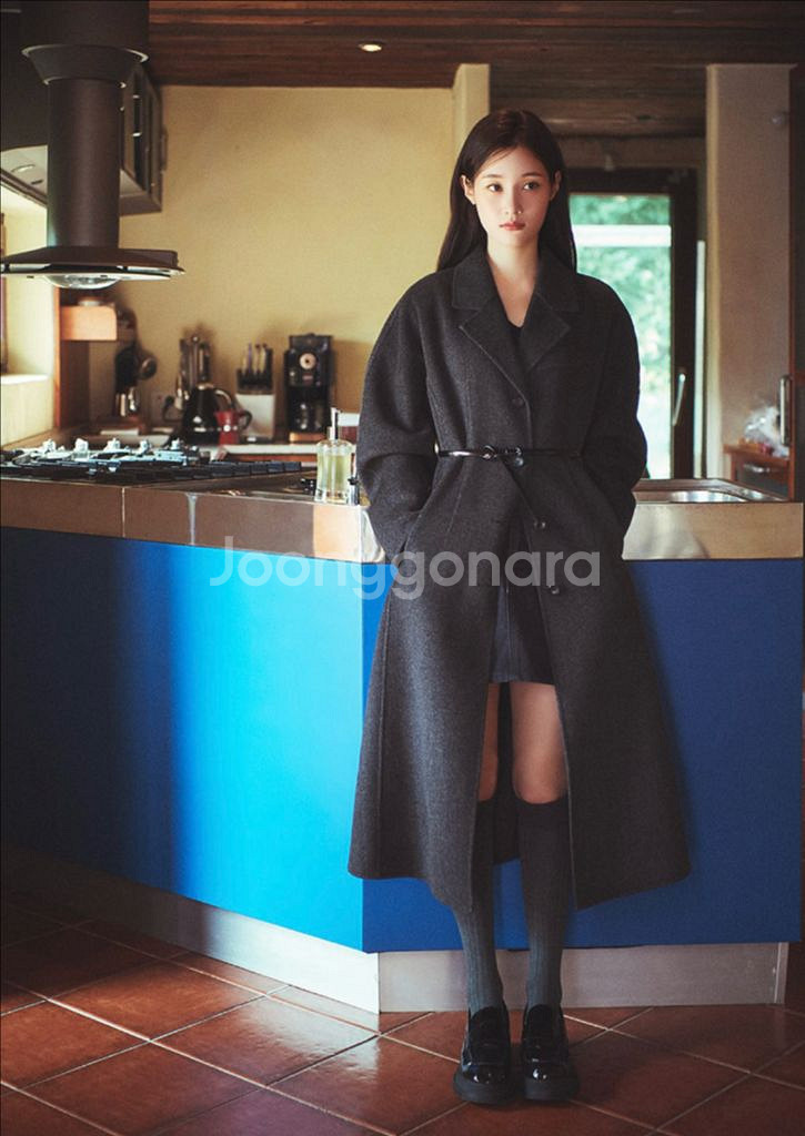 온앤온 슬림 라인 캐시미어 핸드메이드 코트 다크 그레이--5