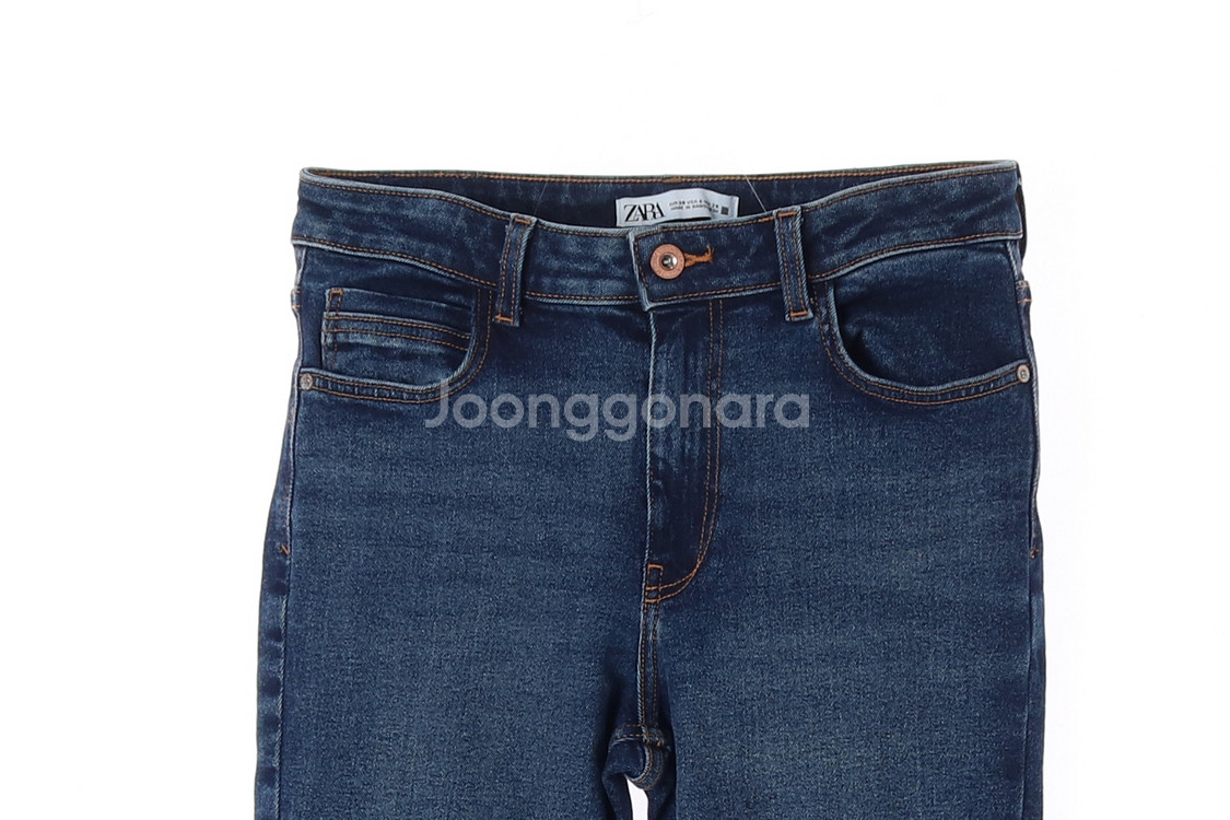 [M]자라 진청 워싱 컷아웃 W28 데님 진 청바지--1