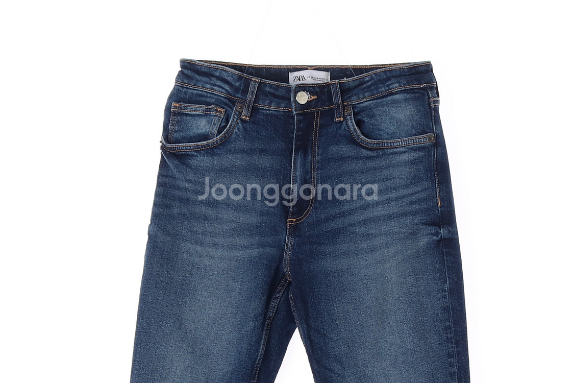 [M]자라 W28 진청 워싱 컷아웃 데님 진 청바지--1